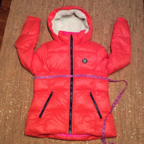 American Eagle Girls Puffer Jacket Coral Size M - Picture 8 of 9